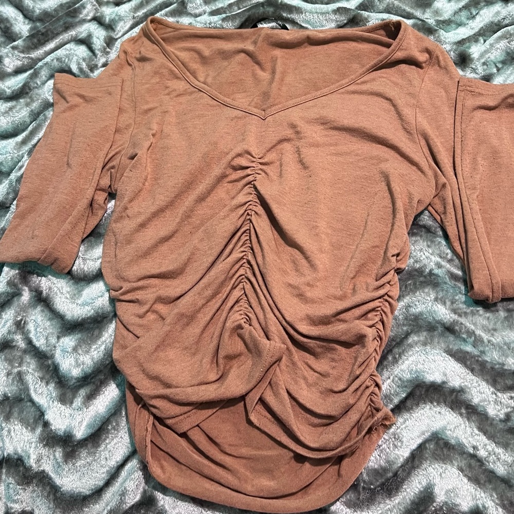 V neck cute brown go out shirt